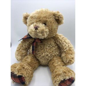 GUND Plaid feet & Bow Caramel Tan Teddy Bear 45691 Silky SOFT CUDDLY. Excellent